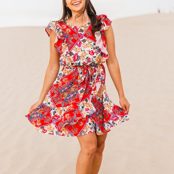 Flying Tomato Floral Mini Dress in Coral/Pink - Picture 1 of 2